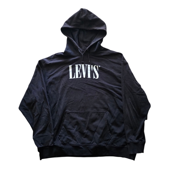 Levi's Men's Relaxed Fit Distressed Vintage-Inspired Faded Black Pullover Hoodie - Picture 1 of 10